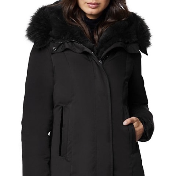 Dawn Levy Luka Black Fitted Parka with Velvet & Fur Trim - Picture 3 of 16
